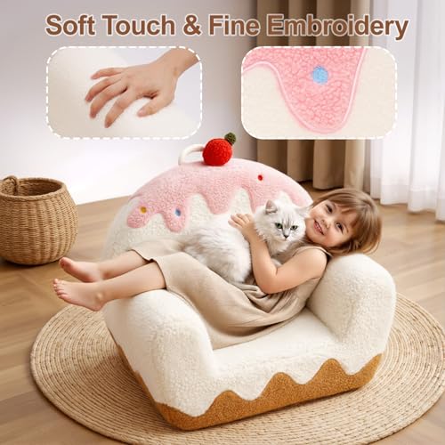 Soft Sherpa Toddler Sofa Chair with Book Pocket for Kids Ages 1-6