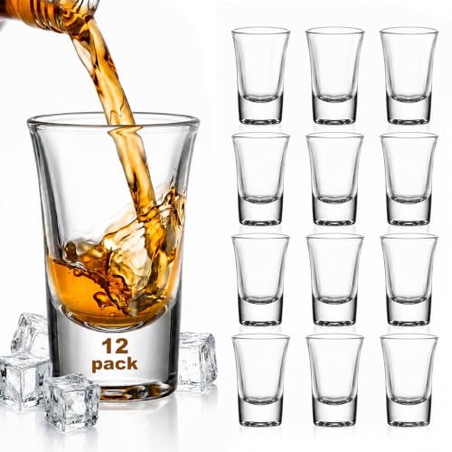 Ruckae 12-Pack 1oz Clear Shot Glasses Set with Heavy Bases - Bulk Liquor Cups