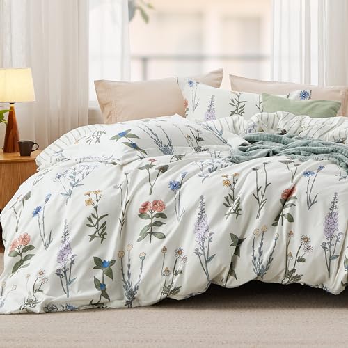 Reversible Floral Queen Duvet Cover Set - 3 Piece Bedding with Corner Ties
