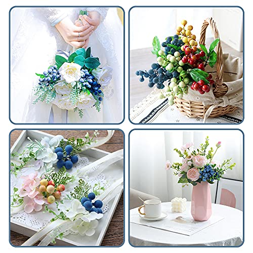 4pcs Artificial Blueberries with Stems for Home Decoration