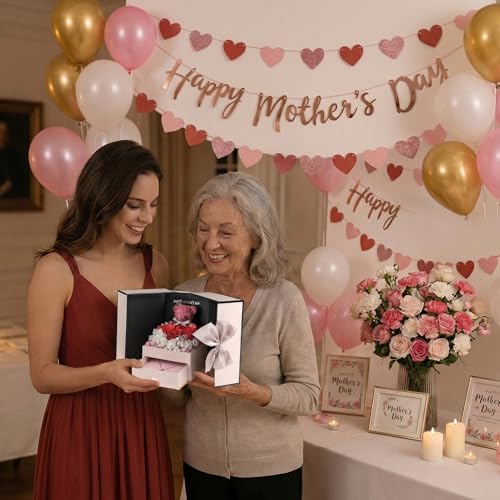 Preserved Real Rose Gift Set with I Love You Projection Necklace for Mom