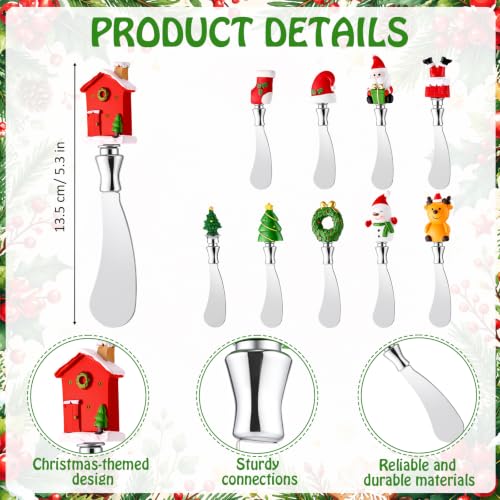 Lothee 10 Pcs Christmas Cheese Spreader Set with Cartoon Resin Handle – Christmas Edition