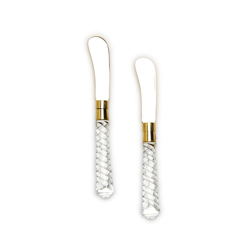 Two's Company Crystal Clear Set of 2 Spreader on Gift Card - Stainless Steel/Brass/Glass
