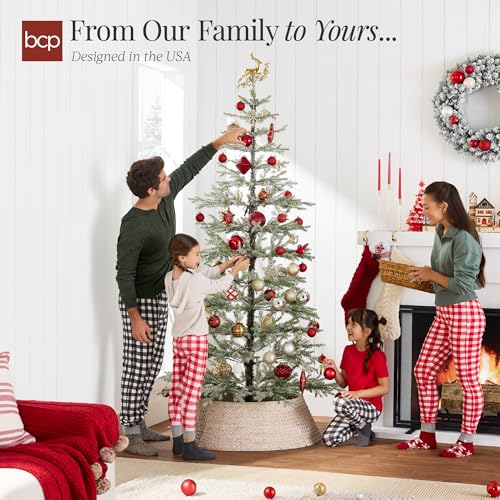 7.5ft Pre-Lit Flocked Artificial Christmas Tree with Dual Color LED Lights