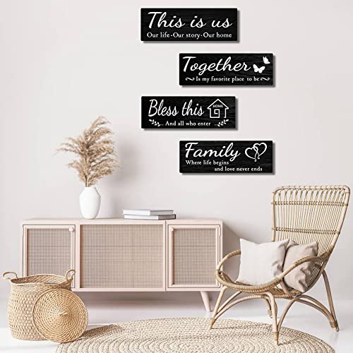 4-Piece Rustic Wooden Wall Decor Signs with Family Quotes for Home Living Room