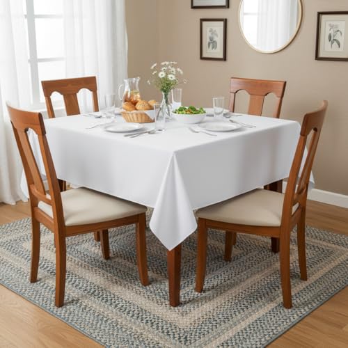 Square White Tablecloth 54x54 Inch, 2-Pack Washable Polyester Table Cover