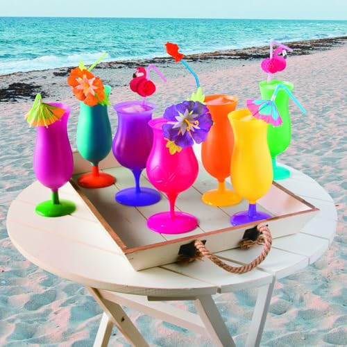 12 Pack 16oz Plastic Hurricane Glasses for Tropical Cocktails & Parties