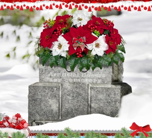 HENOMO Artificial Poinsettia Flowers for Cemetery Gravesite Christmas Decoration