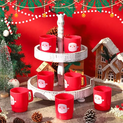 Santa Claus Face Plastic Christmas Mugs Set of 12 with Handles - Festive Holiday Drinkware