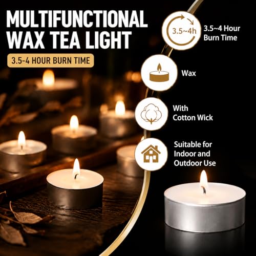 Unscented White Tea Light Candles - 25 Pack Smokeless Tealights in Aluminum Cups