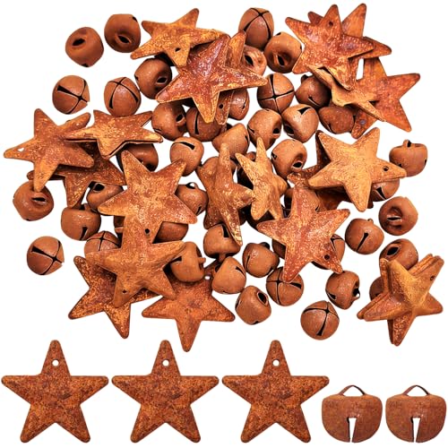 90-Piece Rustic Metal Barn Star and Jingle Bell Set for DIY Crafts