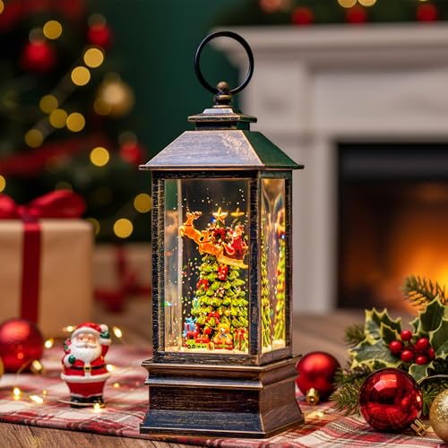 10.4" Musical Lighted Christmas Snow Globe Water Lantern - Flying Santa