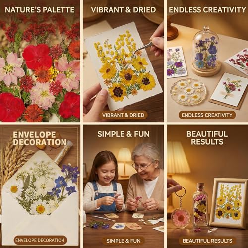 106pcs Natural Dried Pressed Flowers & Leaves for Resin Crafting & DIY