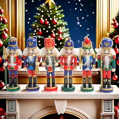 12-Piece Wooden Christmas Nutcracker Ornament Set, 4.7-Inch Holiday Tree Hangings