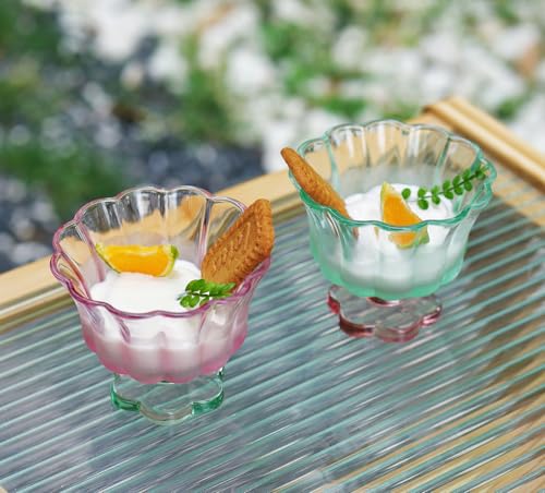 Flower Petal Glass Bowls Set - 8.5oz Vintage Dessert & Ice Cream Cups