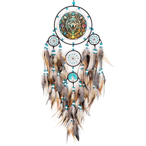 Large Handmade Wolf Dream Catcher for Wall Decor and Bedroom Hanging