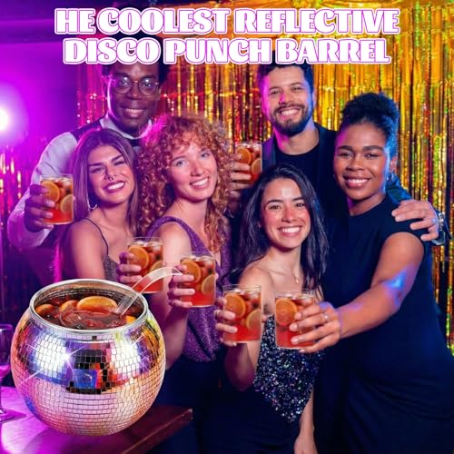 Disco Ball Punch Bowl Set with Ladle and 6 Glasses, 1.3 Gallon Party Server