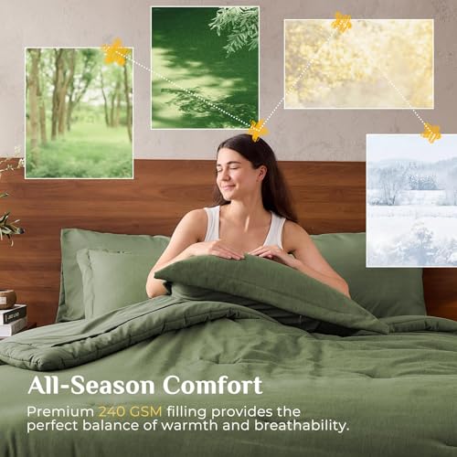 Queen 7-Piece Dark Green Comforter Set with Sheets & Shams