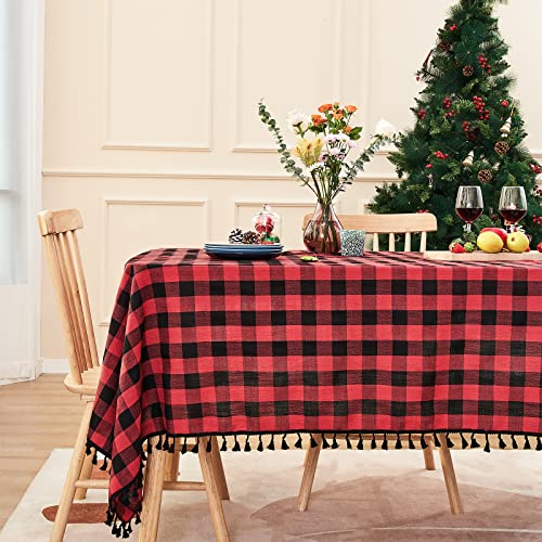 Red & Black Buffalo Plaid Tablecloth 55”x84” Rectangular – 84x55 in, Midsummer Breeze