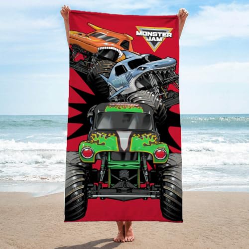 Monster Truck Kids Beach Towel - Soft 100% Cotton 28 x 58 Inch Pool Towel