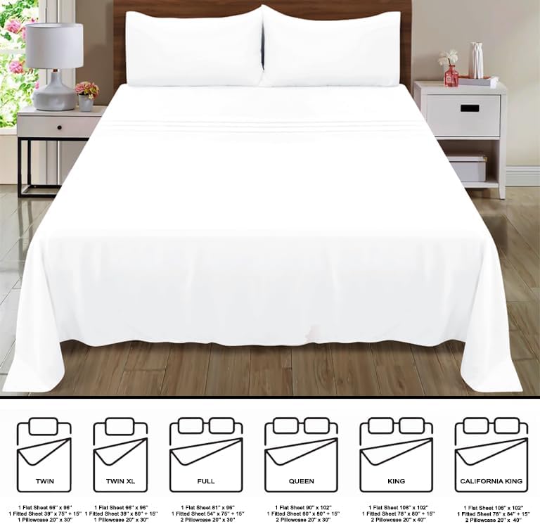 Queen Sheet Set - Ultra Soft Double Brushed Microfiber Bedding | 4-Piece Deep Pocket, Wrinkle-Free, Easy Care - White