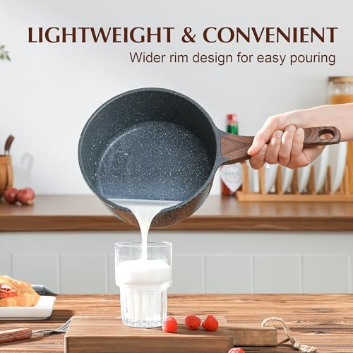 Nonstick Saucepan with Lid - 1.5 Quart Granite Small Cooking Pot for Induction