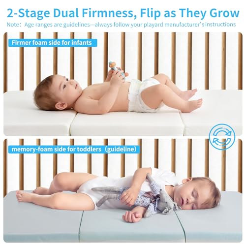 Trifold Pack and Play Mattress 38x26 - Dual Sided Foldable Playard Pad