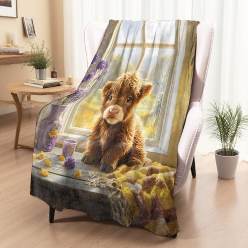 60x80 Highland Cow Blanket - Cozy Soft Flannel Throw for Couch & Bed, Gift for Women & Kids