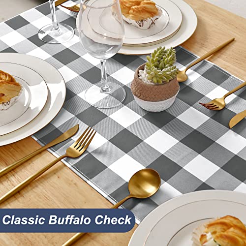 Hiasan 72x14 Inch Waterproof Buffalo Plaid Table Runner - Grey & White