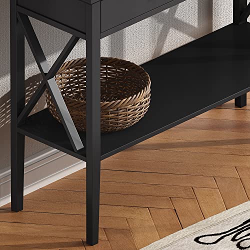 39-Inch Narrow Console Table with Drawers and Storage Shelf, Black