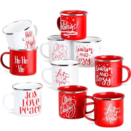 Uiifan 20 Pcs Red White Christmas Enamel Mugs 12 oz Bulk Holiday Drinkware