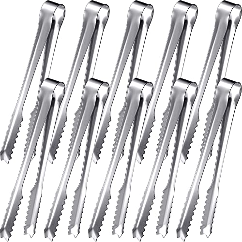 10-Piece Stainless Steel Ice Tongs with Sawtooth Grip - 7.5 Inch Bar & Restaurant Serving Tongs