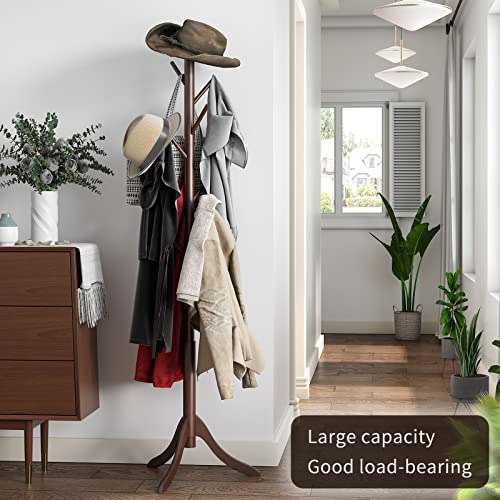 Adjustable Bamboo Freestanding Coat Rack with 8 Hooks for Entryway