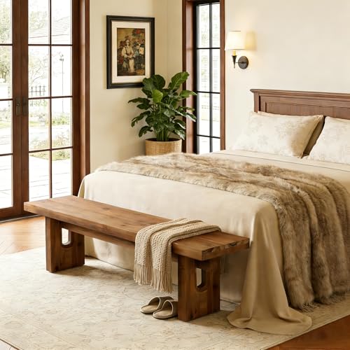63" Solid Wood Farmhouse Dining Bench, Rustic Indoor Entryway Seating