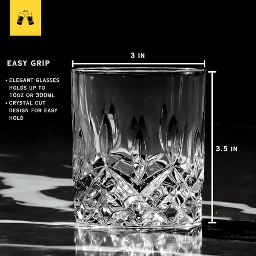 LEMONSODA Crystal Cut Old Fashioned Glass Set - 10oz/12oz, Set of 2, Lead-Free Rocks Glasses for Whiskey & Cocktails