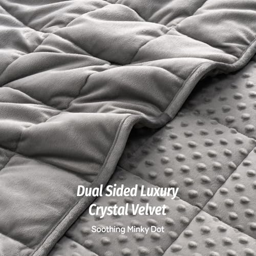 15 lbs Weighted Blanket 48"x72" Twin Size Grey Minky Dot Heavy Throw