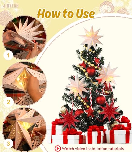 JINYEAH White Paper Star Lantern 3pcs 17.7in Foldable Christmas Lampshade