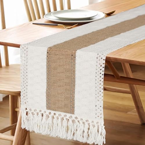 Boho Macrame Table Runner with Tassels 12x72 Inch Rustic Farmhouse Decor