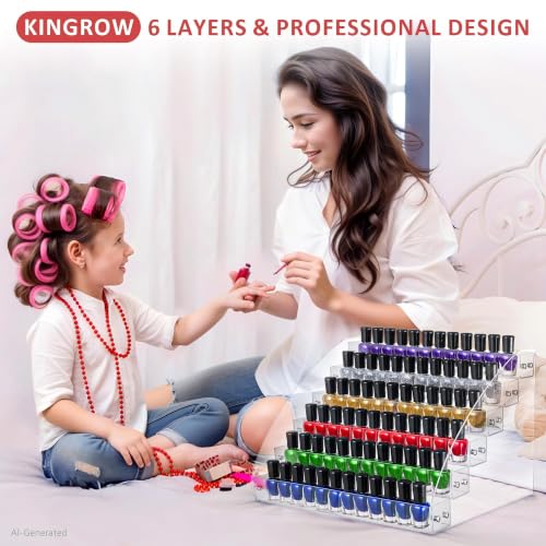 KINGROW 6-Tier Nail Polish Organizer Acrylic Display Stand for Beauty & Art
