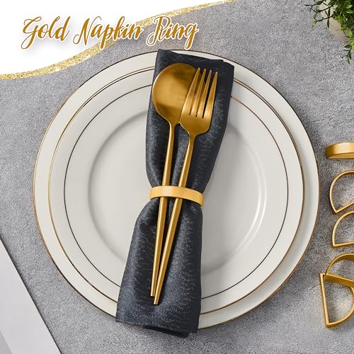 Gold Semicircle Napkin Rings - Set of 12 Metal Table Decor Holders