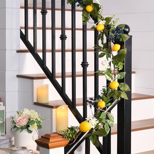 6ft Pre-Lit Artificial Lemon Garland with Eucalyptus & Blueberries