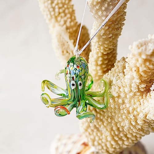 Hand-Blown Art Glass Octopus Hanging Ornament - Coastal Beach Decor