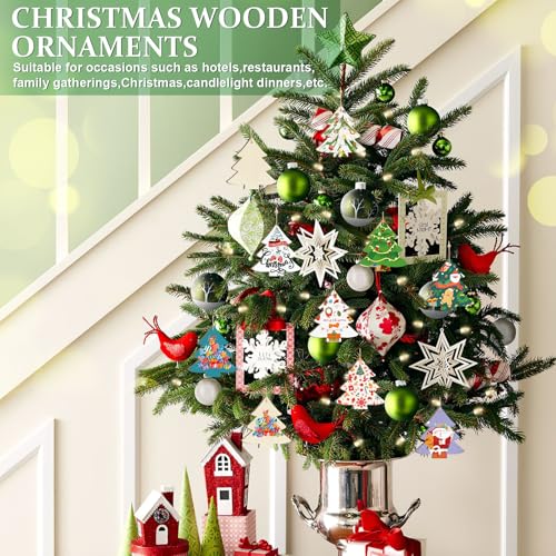 Sophena Christmastree Wooden Ornaments to Paint 3.5 Inch Unfinished DIY Christmas Holiday Decorations, 24PCS