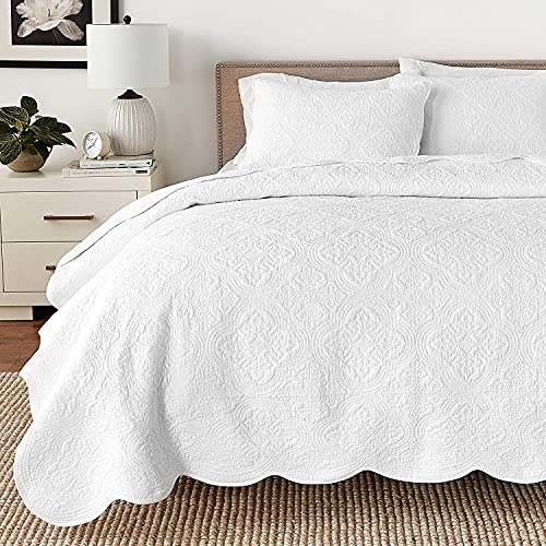 100% Cotton White Matelasse Quilt Set - Twin Size, 2 Piece