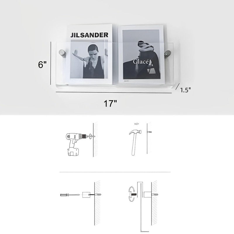 4-Pack 17" Acrylic Magazine Holder Vinyl Records Holder, Display Floating Bookshelves Wall Mounted, Hanging Nursery Book Shelves for Waiting Room, Living Room, Office