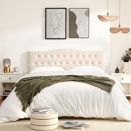 Queen Size Tufted Upholstered Headboard, Adjustable Height Fabric Headboard