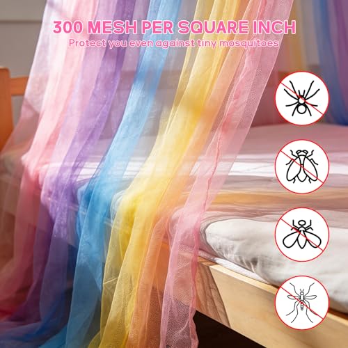 Rainbow Princess Bed Canopy - Hanging Dome Mosquito Netting for Beds
