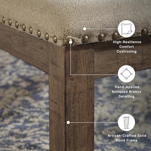 48-Inch Upholstered Dining Bench, Rustic Wood Bench with Nailhead Trim