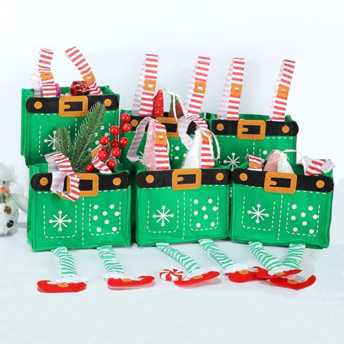 MSQ 6-Pack Green Santa Pants Candy Gift Bags for Christmas & Holiday Gift Giving