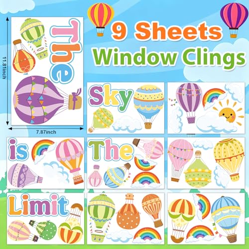 Hot Air Balloon Window Clings - 9 Double-Sided Sheets for Classroom Decor